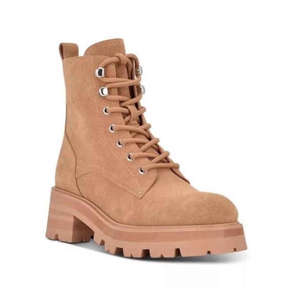 NIB Marc Fisher Lucien Leather Combat Boots in Light Natural - Picture 1 of 12